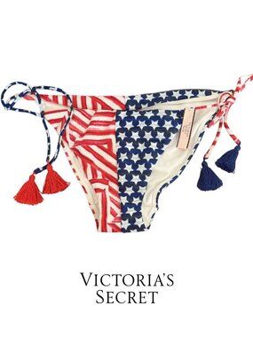 Vintage Y2K Victoria's Secret Bikini Bottom Stars & Stripes Tie Side Size L NWT